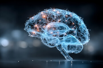 neon wireframe brain geometric shapes dark void