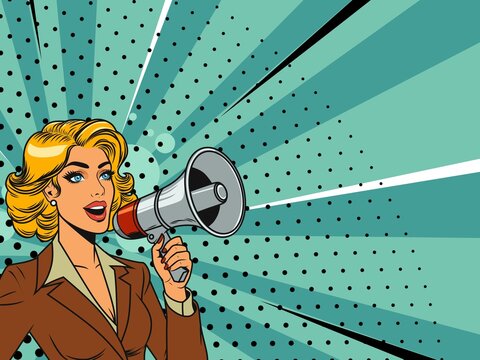 businessman shouting through megaphone