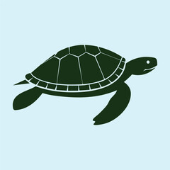Swimming Turtle Silhouette on Light Blue