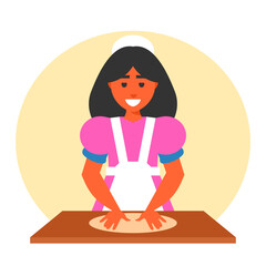 Illustration of a girl baking in the kitchen