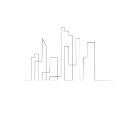 Fototapeta premium continuous drawing vector one line Panoramic landscape of Metropolis architecture. Hand drawn silhouette of skyscraper. Apartment building isolated minimalist illustration
