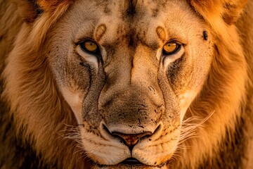 Majestic African Lion Close Up Portrait Golden Hour
