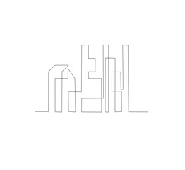 continuous drawing vector one line Panoramic landscape of Metropolis architecture. Hand drawn silhouette of skyscraper. Apartment building isolated minimalist illustration