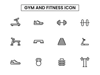 Gym and fitness icon set. Containing healthy lifestyle, weight training, body care and workout or exercise equipment icons. Solid icons vector collection