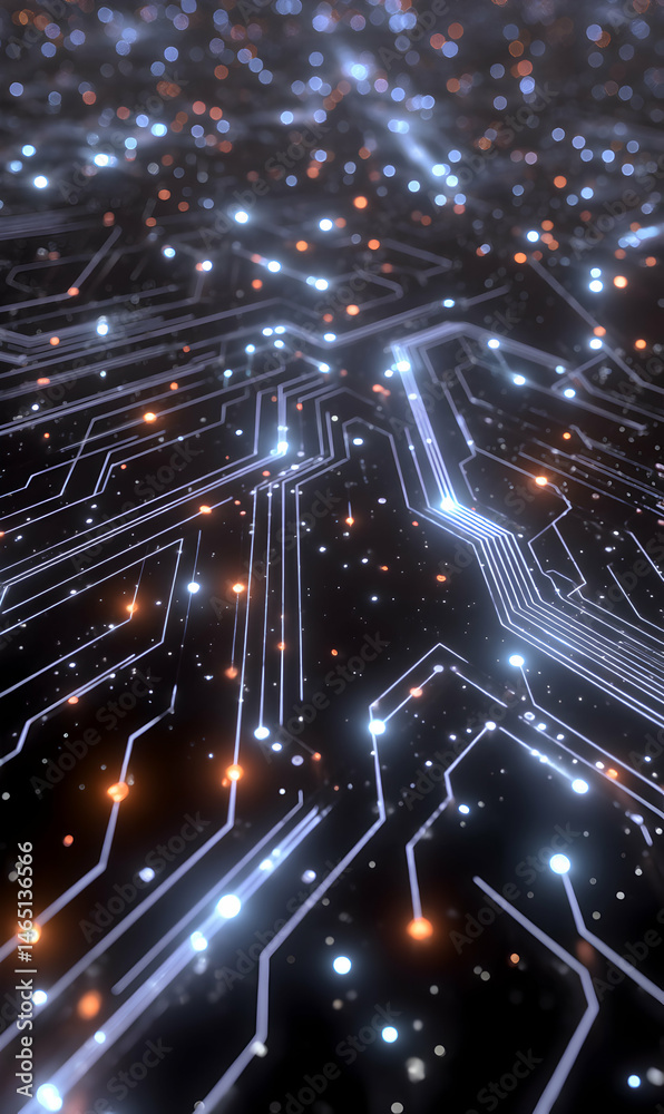 Poster circuit board illumination an intricate network of lights and pathways forming a futuristic pattern 