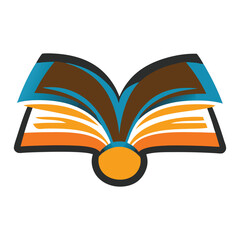 Open Book with Brown, Blue, and Orange Pages on White Background