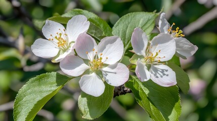 Obraz premium Closeup of Delicate Apple Blossoms on Branch