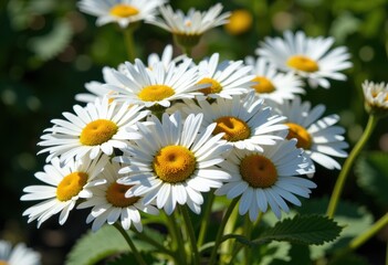 Obraz premium A vibrant bouquet of daisies with bright yellow centers and green leaves