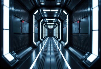 Obraz premium Futuristic corridor with illuminated walls and sleek design elements