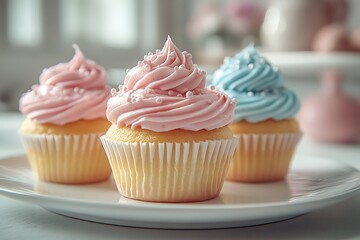 Delicious decorated cupcakes on a white plate perfect for celebrations and sweet treats