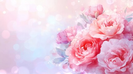 Fototapeta premium Soft pastel flowers in bloom, delicate pink and purple petals creating a serene backdrop, ideal for romantic themes or spring designs.
