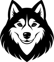Naklejka premium Alaskan malamute simple black silhouette, Black silhouette vector icon, silhouette illustration. Dog Vector