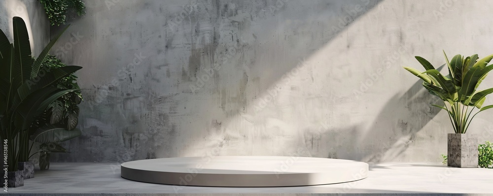 Poster simple product display stand bathed in natural sunlight casting striking shadows