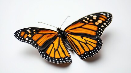 Fototapeta premium A close-up of a monarch butterfly perched on a white surface