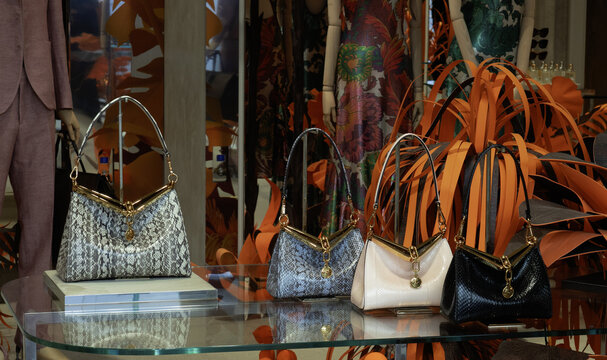 Vela bags by Etro, in different sizes and colours, displayed in a luxury boutique.Milan - italy,25 April 2025