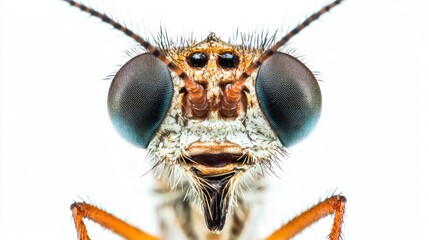 A close-up of a mosquitoâ€™s proboscis and antennae, displayed on white