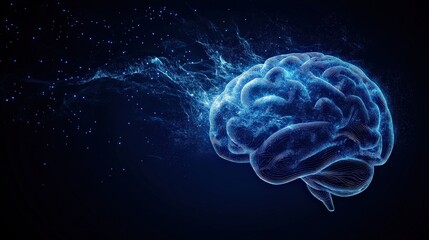Stunning Digital Representation of a Human Brain Surrounded by Abstract Light Patterns and Dazzling Particles Against a Dark Background for Creative Projects