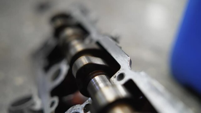 Car engine camshafts disassembled for maintenance