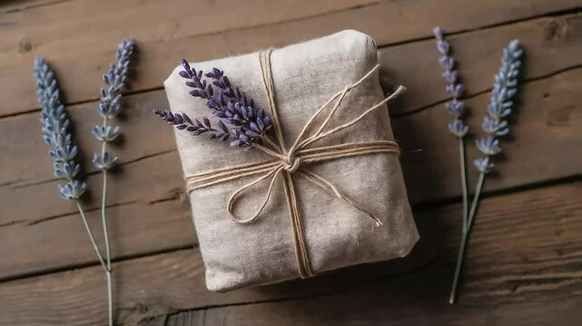Eco-friendly gift wrapped in kraft paper with twine and lavender, rustic natural packaging style for sustainable holidays, zero waste aesthetic and handmade festive presentation