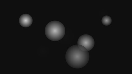 Dark Abstract 3D Spheres Background – Floating Glossy Balls on Metallic Gradient with Light Particles (SVG Vector)