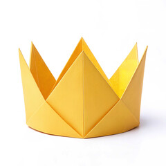 a yellow paper crown isolated on solid white background