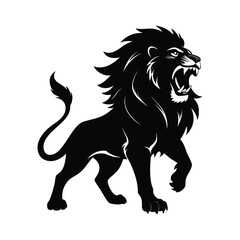 a lion roaring black vector art silhouette