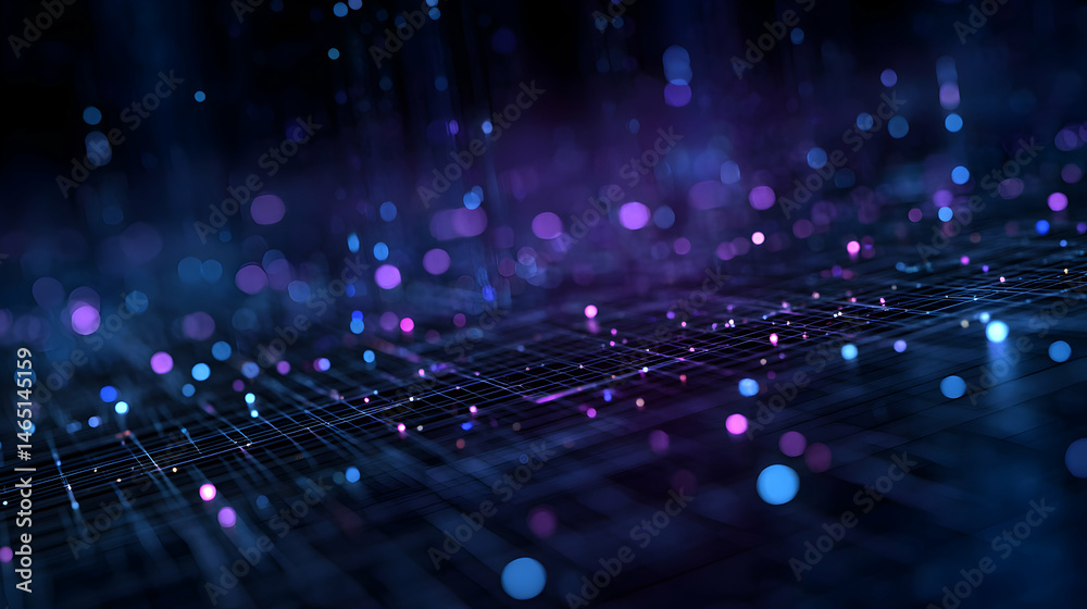 Poster illuminated network of digital connections with shimmering particles in a futuristic design scheme