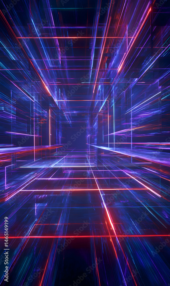 Poster abstract digital space with geometric lines creating a dynamic glowing futuristic virtual world envi