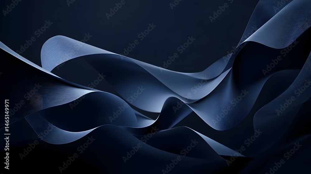 Poster mesmerizing abstract background with undulating flowing shapes and dynamic gradients in shades of bl