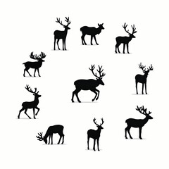 Silhouettes of Reindeer with Antlers