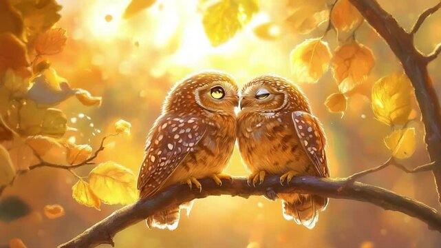 a pair of owls under the sunrise