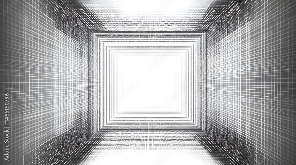 Poster monochrome architectural interior with clean geometric lines symmetrical patterns and a vanishing po