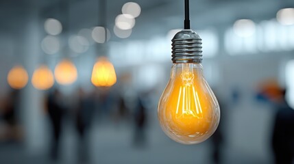 An event showcasing innovative business ideas in a corporate office, with a lightbulb symbolizing creativity and innovation.