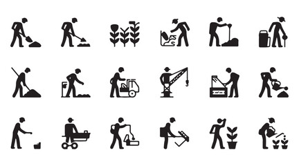 construction worker icons performing various tasks, ideal for construction, labor, and industry-related content.