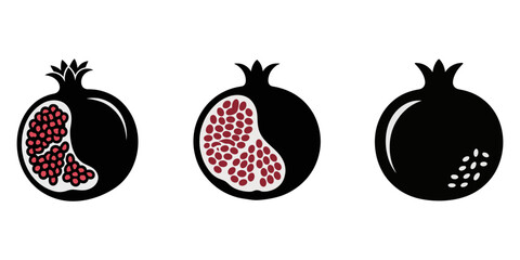 Pomegranate black silhouette vector, pomegranate fruit minimalist silhouette vector icon - for graphic design projects pomegranate, Modern Artwork, pomegranate fruit icon silhouette vector art.