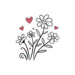 simple doodle of hearts and flowers a clip art