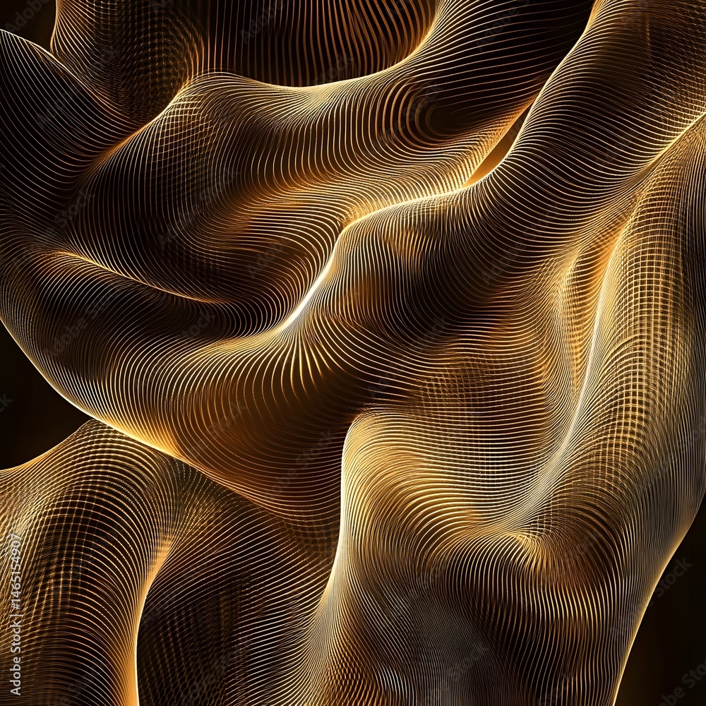 Poster a captivating abstract composition of undulating metallic waves creating a mesmerizing play of light