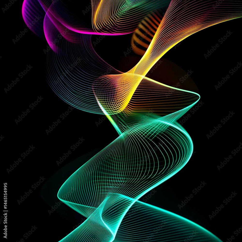 Poster mesmerizing abstract composition of dynamic luminous neon like curves and swirling lines creating a 