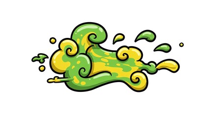 Cartoon Green and Yellow Energy Cloud with Swirls on White
