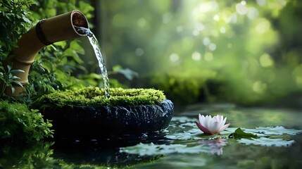 Tranquil water feature with natural elements.