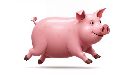 Fototapeta premium Pink pig running cartoon illustration