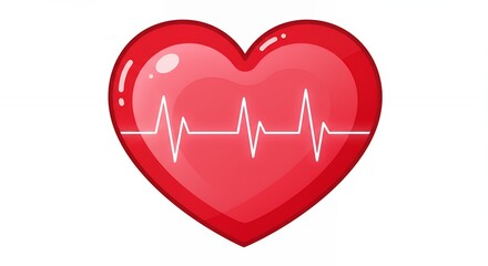 Red cartoon heart with ecg line graphic