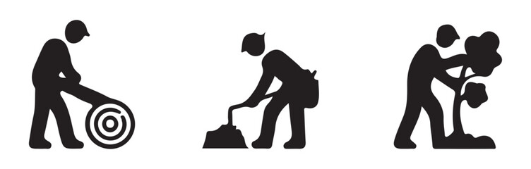 construction worker icons performing various tasks, ideal for construction, labor, and industry-related content.
