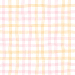Pink Orange Plaid Gingham Check Hand Drawn Background Pattern Overlay