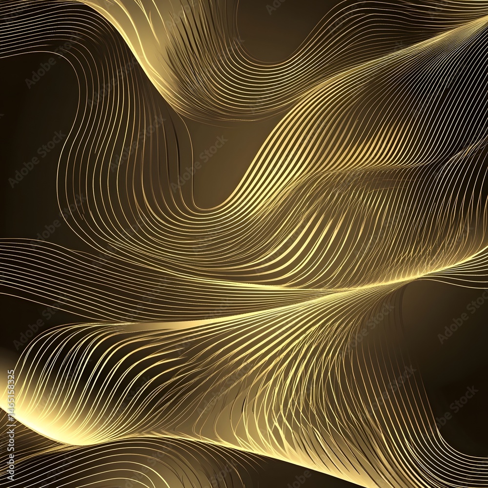 Poster a captivating abstract image featuring shimmering golden waves of fluid undulating lines that create