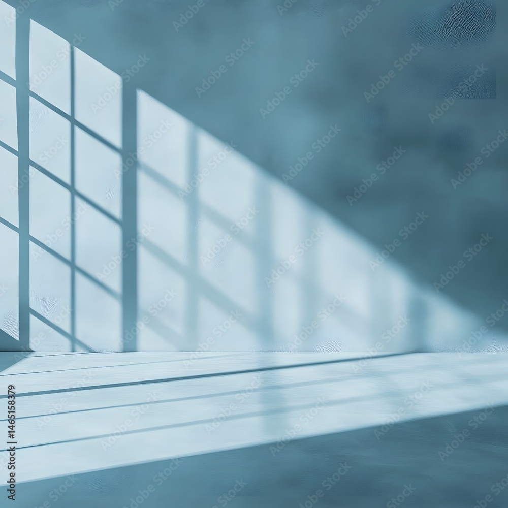 Poster serene abstract image featuring intricate patterns of light and shadow cast by a window creating a m