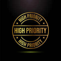 High priority icon design illustration. High priority label badge sign symbol in gold color style