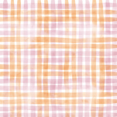 Pink Orange Plaid Gingham Check Hand Drawn Background Pattern Overlay