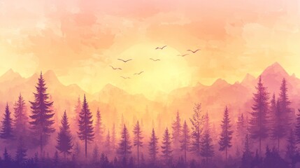 Fototapeta premium Colorful, tranquil mountain landscape scene at sunrise.