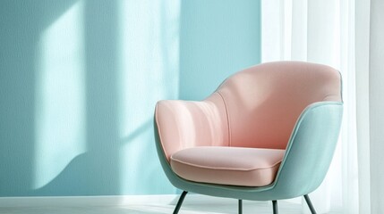 A fabric-upholstered office chair in soft pastel colors, creating a calm, serene work environment.